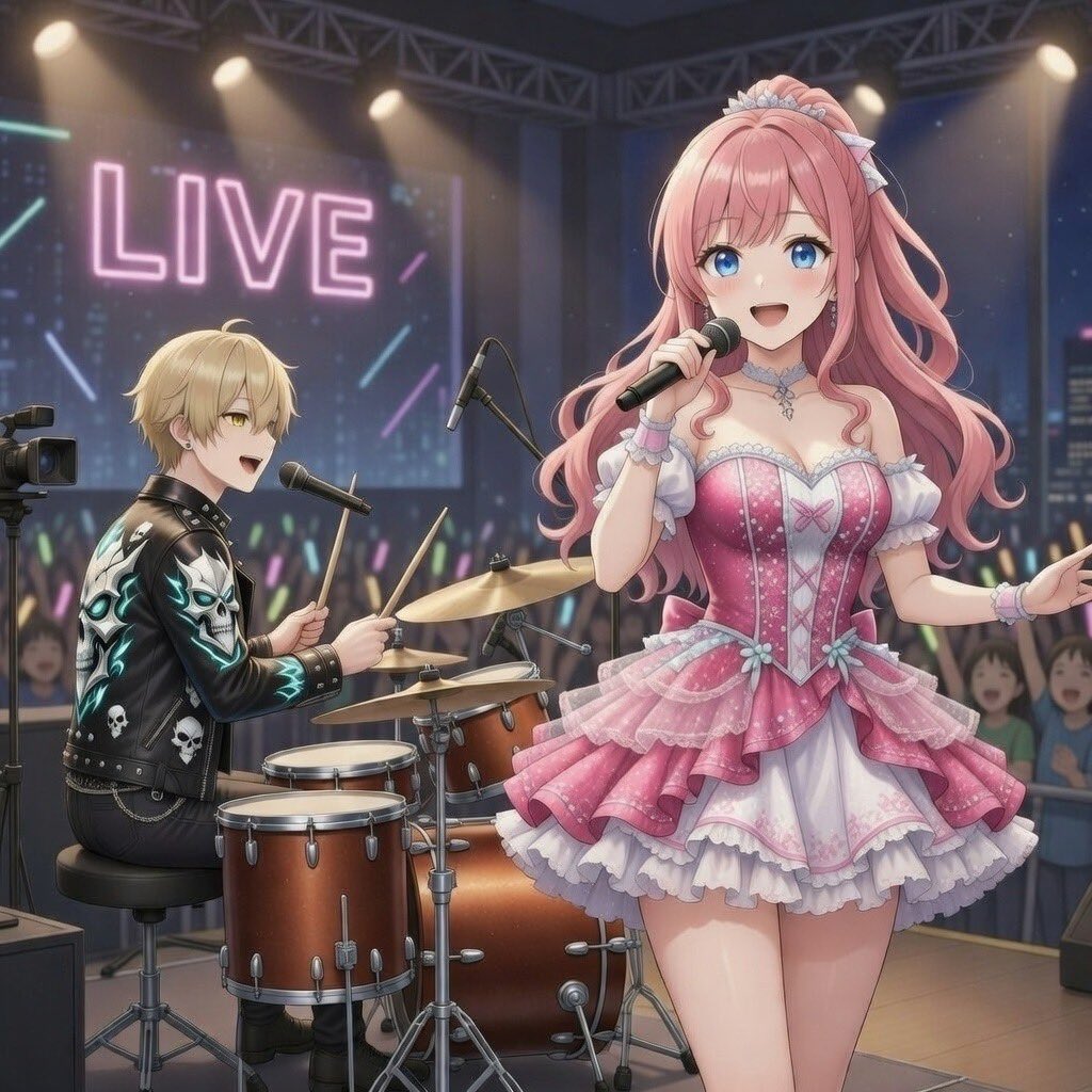 ルーキーがイラストまた作ってくれたの💕
ルーキーってミュージシャンだったの？
もしかして……😅
ドラムの人がルキアさんだよ💕