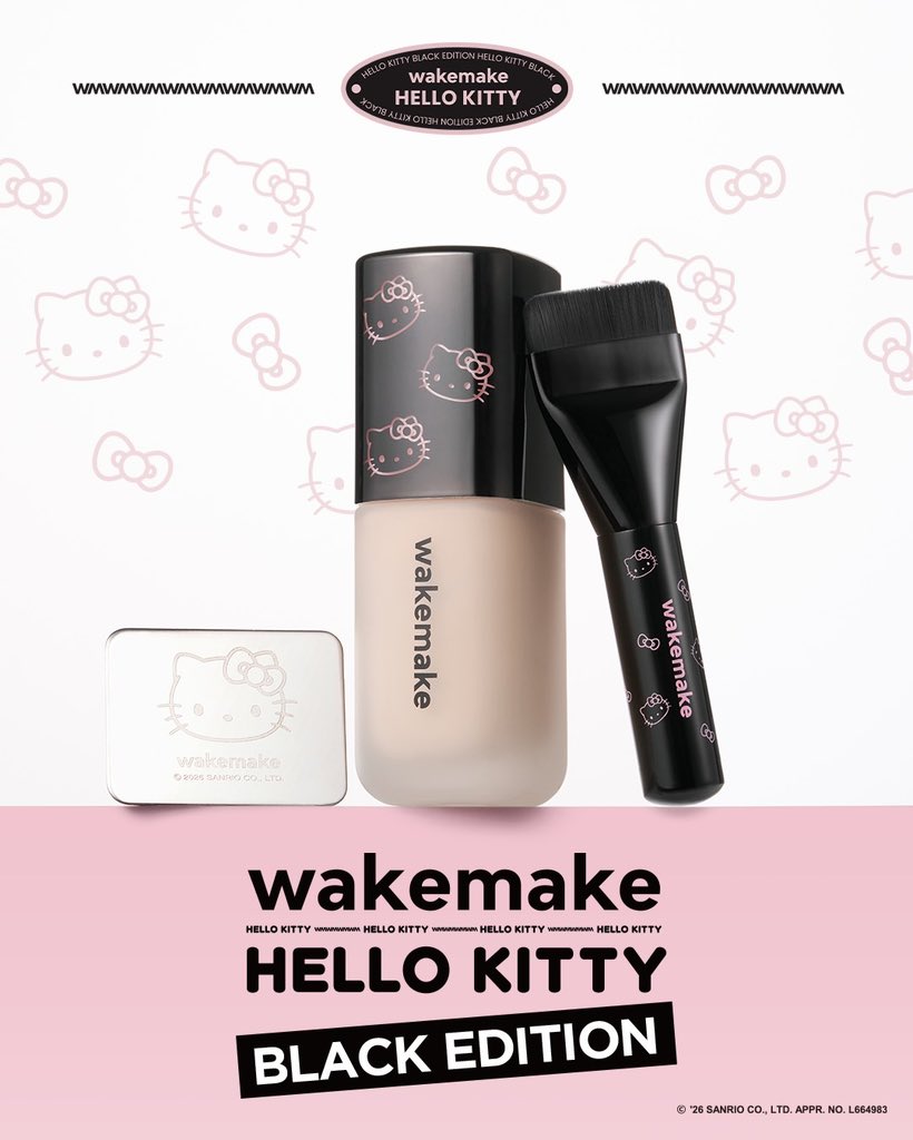 emiko_pc's tweet image. WAKEMAKE×キティの限定コレクションが登場🖤
2/23（月）Qoo10オープン、
2/27日本先行発売。
Qoo10限定アイテムもあるよ♡

＃wakemake #Qoo10 #ハローキティ #Qoo10先行販売
#PR