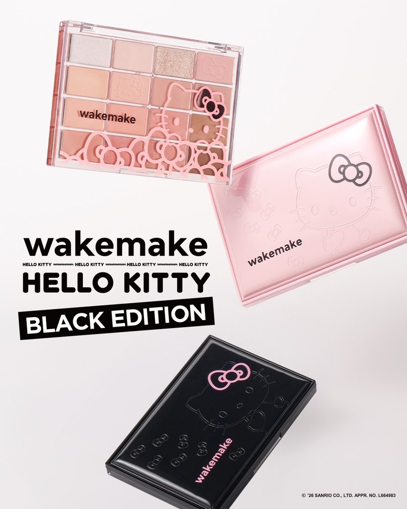 emiko_pc's tweet image. WAKEMAKE×キティの限定コレクションが登場🖤
2/23（月）Qoo10オープン、
2/27日本先行発売。
Qoo10限定アイテムもあるよ♡

＃wakemake #Qoo10 #ハローキティ #Qoo10先行販売
#PR