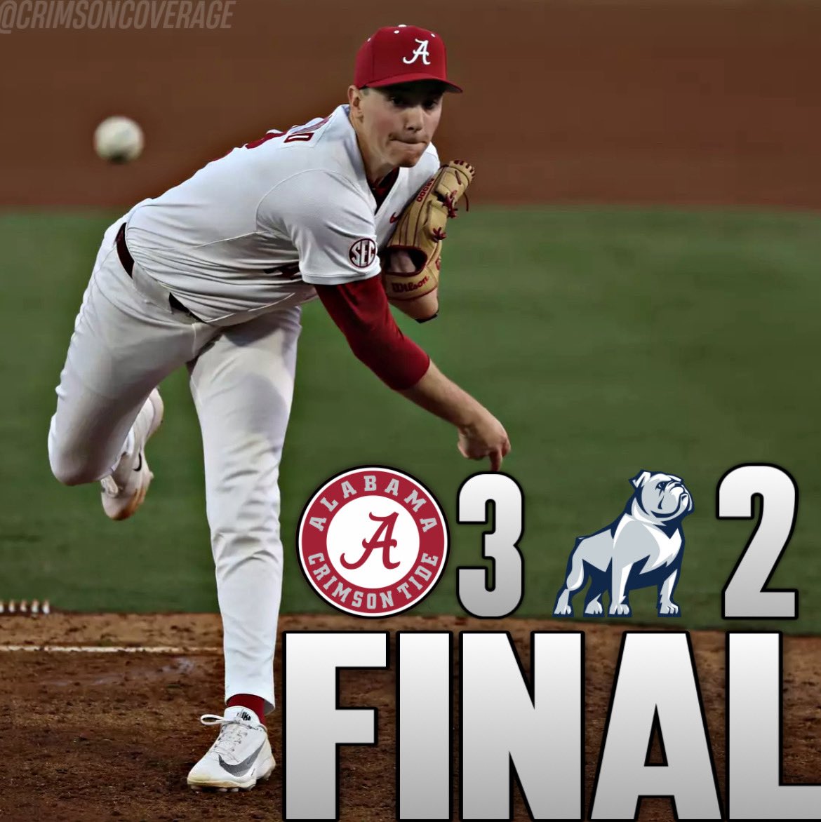 FINAL | ALABAMA - 3, SAMFORD - 2

The Bulldogs didn’t make things easy for the Crimson Tide today.

It took 6 1/2 innings for either team to scratch across a run. 

Samford struck first with two runs in the bottom of the seventh inning. Alabama responded with three runs — two of