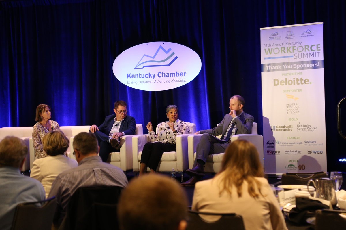 KyChamberFdn's tweet photo. At the #KYWorkforceSummit, Charles Aull of @KyChamber, Anetha Sanford of @HBAofKy, and Andrew Games @ehcif outlined how supply constraints, infrastructure challenges, and skilled trades shortages are contributing to Kentucky’s housing gap.
They emphasized that addressing these barriers and accelerating development will be essential to attracting talent and maintaining the Commonwealth’s economic momentum.
