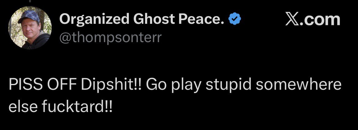 And here we have <a href="/thompsonterr/">Organized Ghost Peace.</a> and his faith in action.. the sanctimonious prayer followed by the most crude tear down of someone he disagrees with (heck we are all allowed to disagreed but it’s the hypocrisy of his ungodly conduct here which is concerning).