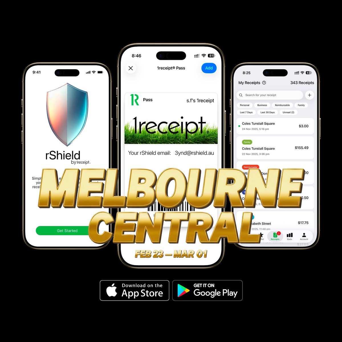 1receipt's tweet photo. Shift + Delete paper receipts.

@1receipt x @MelbCentral by @TheGPTGroup (Feb 23 — March 01).

Experience the #startup tech deleting paper receipts at our Level 2 #Popup (next to Peter Alexander). Claim an exclusive gift! 🎁

📲 https://t.co/Ku1wYVI8CX

#MelbourneCentral #1receipt #MelbourneEvents #SustainableMelbourne