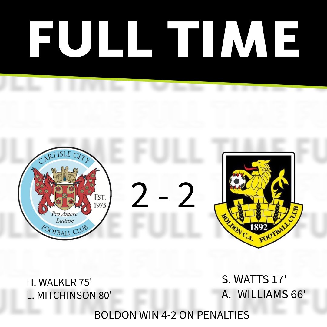 A cupset in Cumbria, we’re in round 2🤝

All the best for the season, <a href="/CarlisleCityFC/">Carlisle City FC Official</a>!

2-2 | #CARvBOL | #BoldonCA