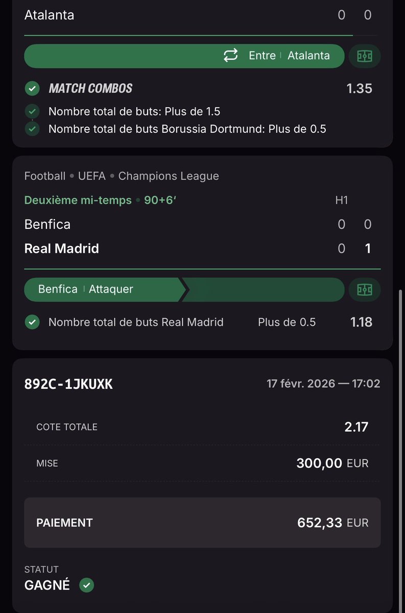 ravagebets's tweet photo. Quel magnifique fin de soirée❗️

Tout le VIP est ✅

Safe VIP 1.51🤑
Safe VIP 1.96🤑
Fun VIP 2.65🤑

Le safe 1.56✅ psg win
L’extra 2.17✅

J’avais prévenu !!! Ont encaisse !!!💰

Like❤️&amp; Partage💫

#foot #TeamParieur #ChampionsLeague #win #ticketwin #ChampionsLeague2026 https://t.co/CqR211YxxS