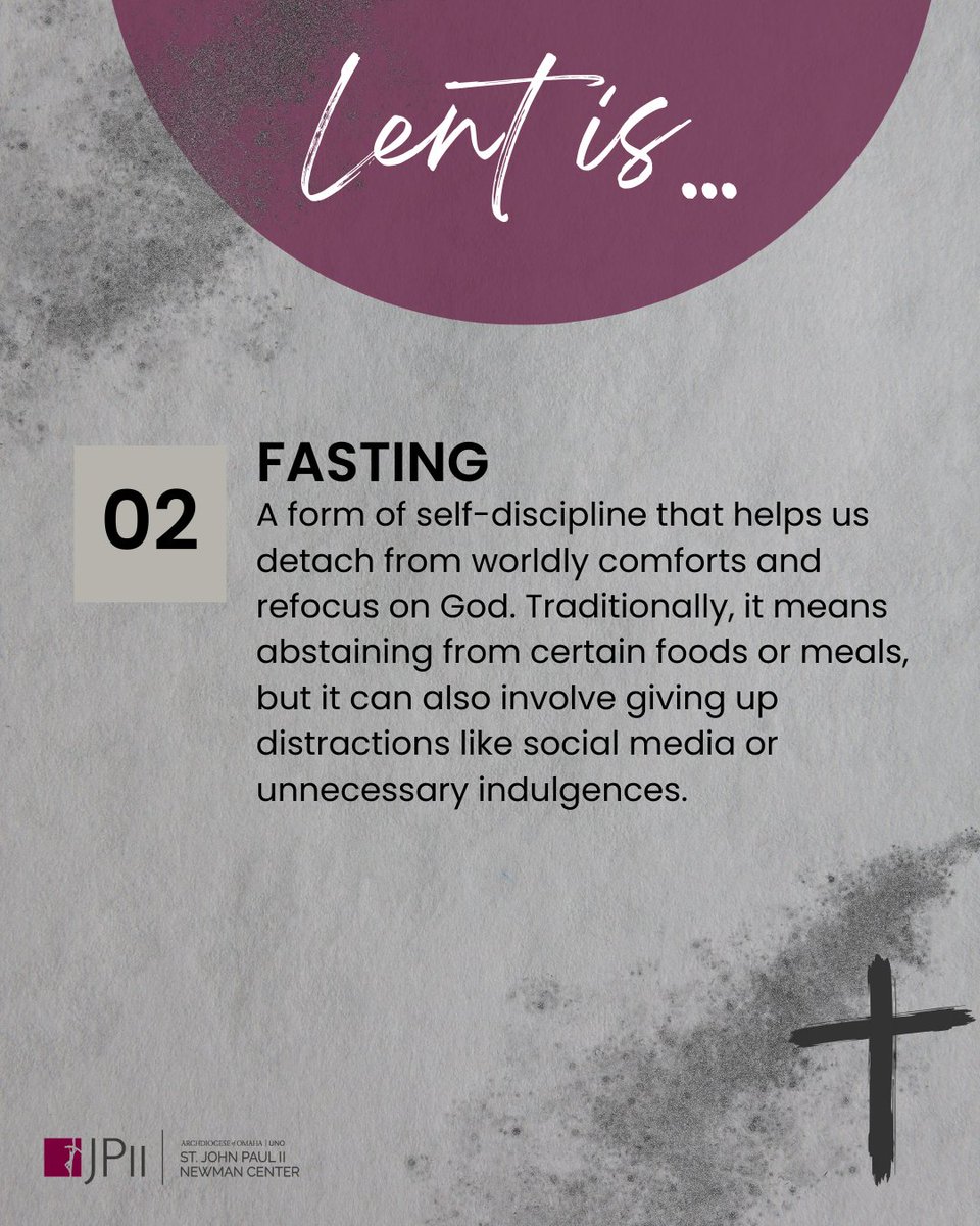 JPiiOmaha's tweet photo. Tomorrow is Ash Wednesday! We'd love to have you follow along with us as, starting next week, JPII Newman students give you their weekly recommendations for prayer, fasting, and almsgiving. https://t.co/4BnT4lr9wd