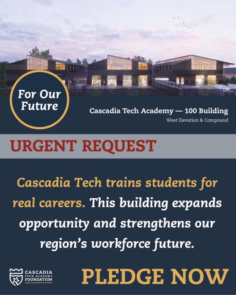 CTAFoundation1's tweet photo. CTE is workforce infrastructure. Building 100 trains @Cascadiatech1 students for real careers strengthening our region’s workforce future. Help move the replacement forward. Pledge: https://t.co/zmvCBcs5gZ  #CascadiaTech #WALegislature https://t.co/VysW7jyrU6