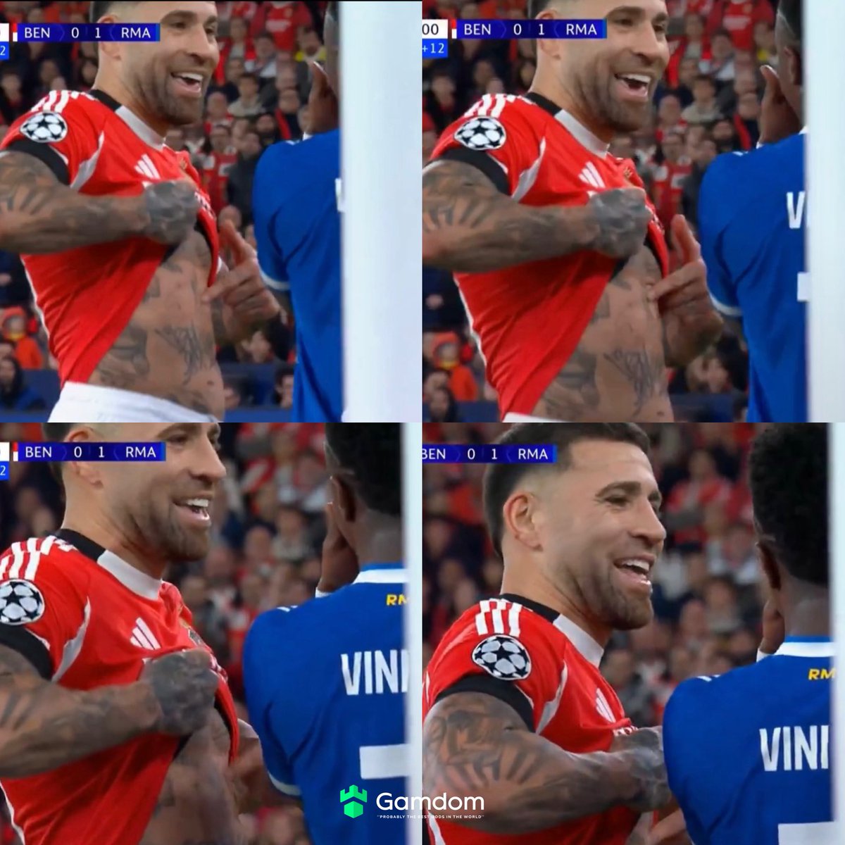 AlbicelesteTalk's tweet image. 🚨 Vinícius Júnior to Nicolás Otamendi: “You’re horrible…”

Otamendi responds by pointing to his World Cup, two Copa América, and Finalissima tattoos 🏆