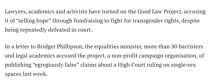 It's so irresponsible and unethical to misrepresent the law like this. And eminent lawyers are quite rightly calling the Good Law Project out on it.