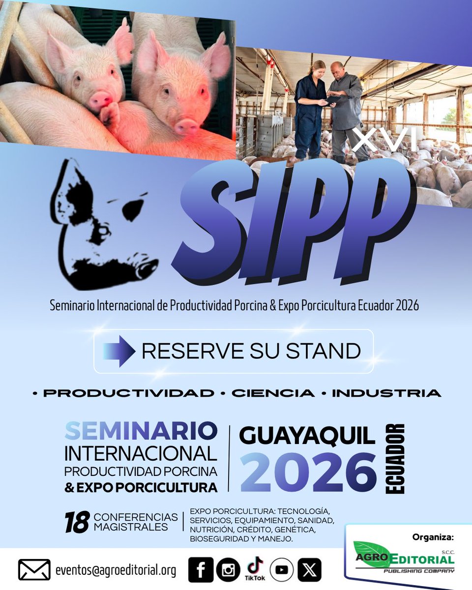 SIPP 2026 es para líderes. ¿Serás uno?

🌟 Reserva tu stand y forma parte del evento de porcicultura más influyente del Ecuador.

📲 Contáctanos: 099 534 5486
🐷 SIPP 2026
📍 Guayaquil
📅 26 y 27 de noviembre de 2026

#SIPP2026 #Porcicultura #ExpoPorcicultura #PorciculturaEc