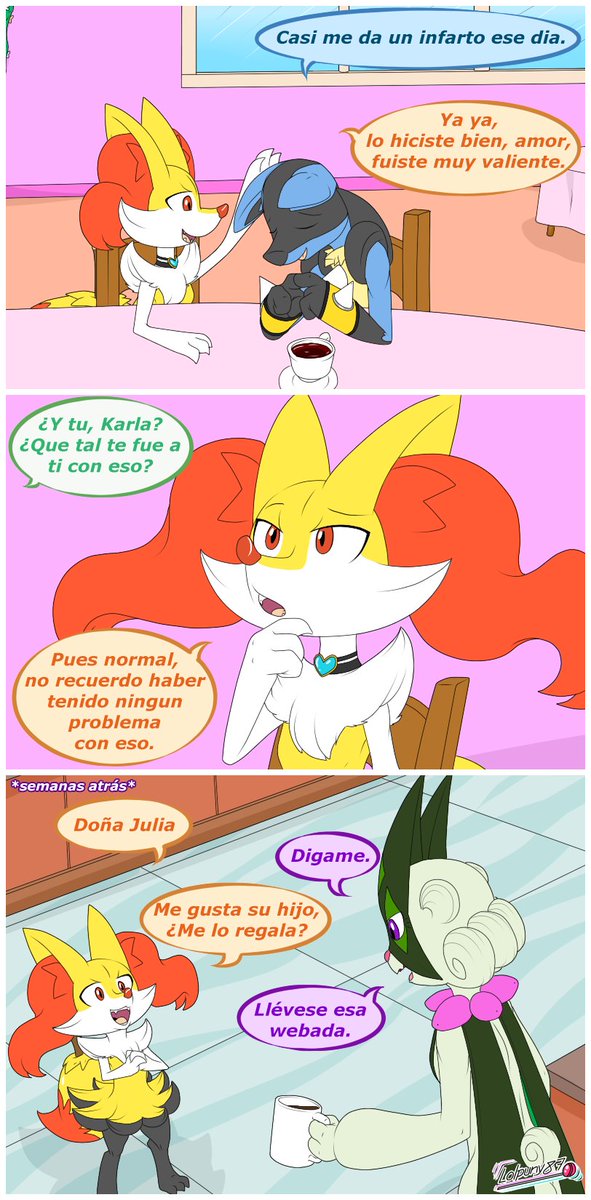 Y Bueno, el comic que estaba planeado para el Dia de san Valentine pero tuvo que ser pos puesto por problemas de mi pc, espero les guste estas mini historias de la parejita 🐶🦊❤️‍🔥💙

#Pokemon #Braixen #Lucario #SanValentin