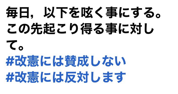 毎日，以下を呟く事にする。この先起こり得る事に対して。
#改憲には賛成しない
#改憲には反対します