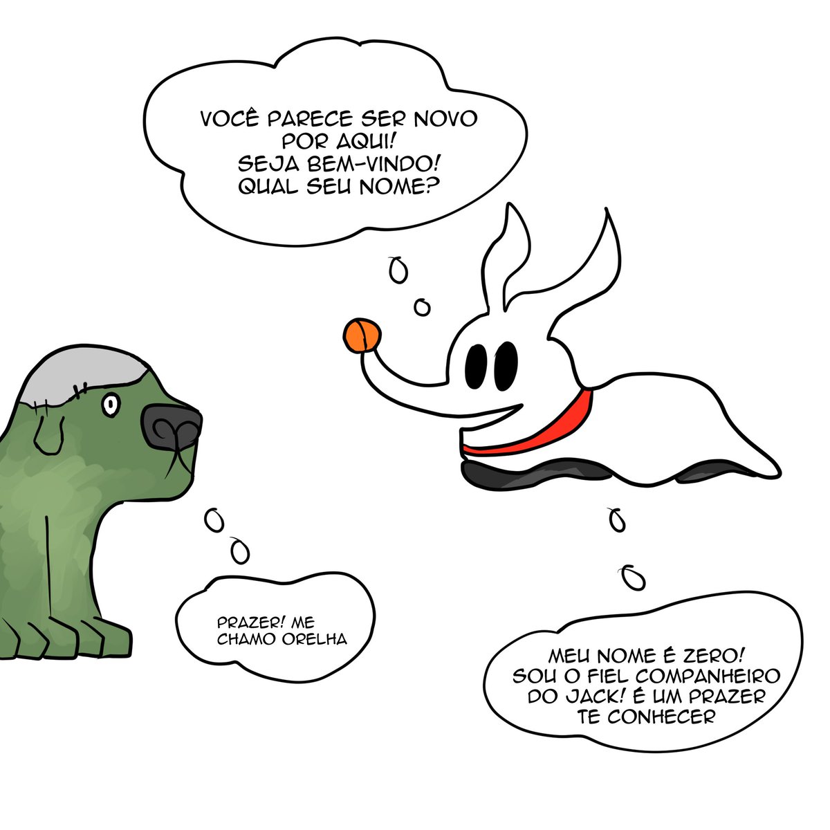 PrazersouRuby's tweet image. Eu esqueci de postar, mas eu fiz o Orelha encontrar o cachorro do Estranho Mundo de Jack no pós-vida. Eu imaginei ele como zumbi (Eu postei a arte censurada, pois a original era meio gore)