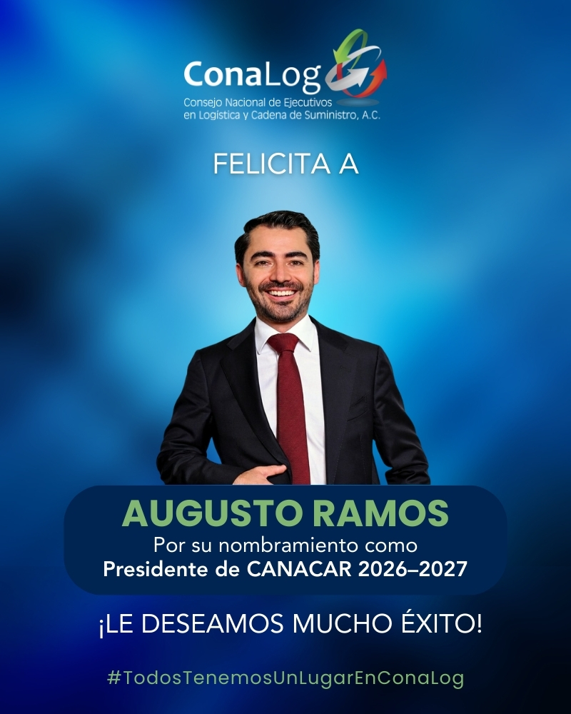 Muchas felicidades a Augusto Ramos por su reciente nombramiento como Presidente de <a href="/canacarmexico/">CANACAR</a>  para el período 2026-2027.
¡Mucho éxito en este nuevo desafío! Estamos listos para colaborar por la competitividad de nuestra industria. #TodosTenemosUnLugarEnConaLog