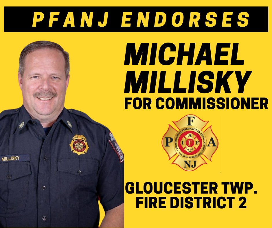 PFANJ_IAFF's tweet photo. ☑️  ENDORSEMENT ALERT ☑️ 
Millisky Secures PFANJ Endorsement for Gloucester Twp. Fire District 2

🗳️Vote Millisky for Gloucester Twp. Fire District 2 Commissioner on Sat, Feb 21, 2026. Polling in the Rear Hall of Chews Landing FD, 43 Somerdale Rd. Blackwood, NJ from 2-9PM. https://t.co/CilAAd4K4P