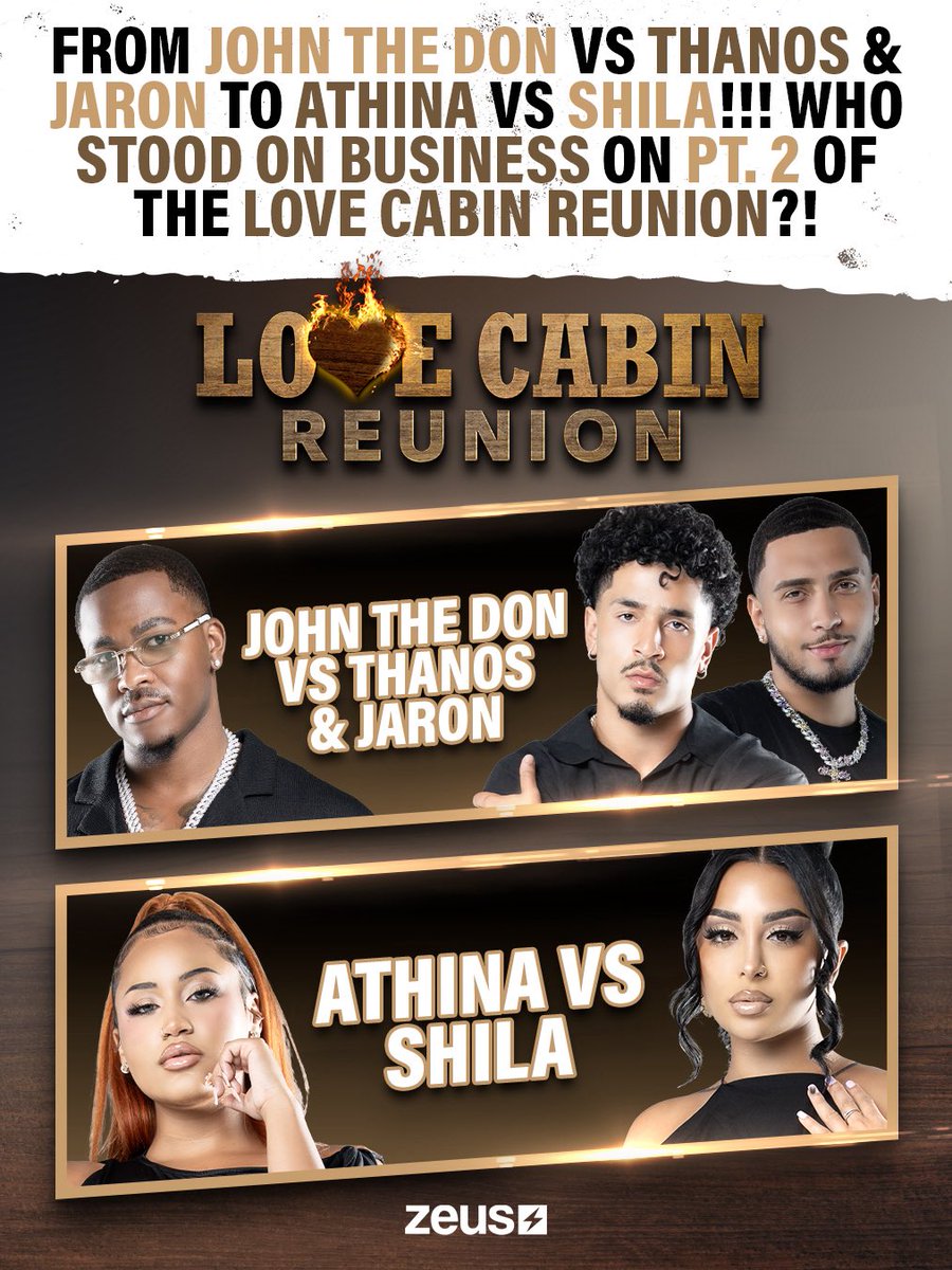 The_ZeusNetwork's tweet photo. Woahhh!!! 😳 #JohnTheDon went up against #Thanos & #Jaron while #Athina & #Shila squared up AGAIN!! ❤️🔥🪵 Which CAMPER stood on the most BUSINESS?! 🤔 COMMENT👇🏾 https://t.co/IbomCKID9H