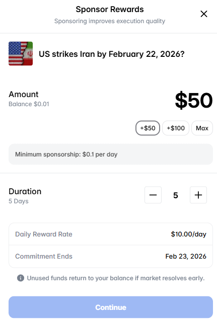 Have launched a new feature - now any user can promote interesting markets through a reward system.

The minimum budget is $0.10 per day, with flexible terms and full control of the campaign directly in your profile.

This tool opens up more opportunities for liquidity growth.