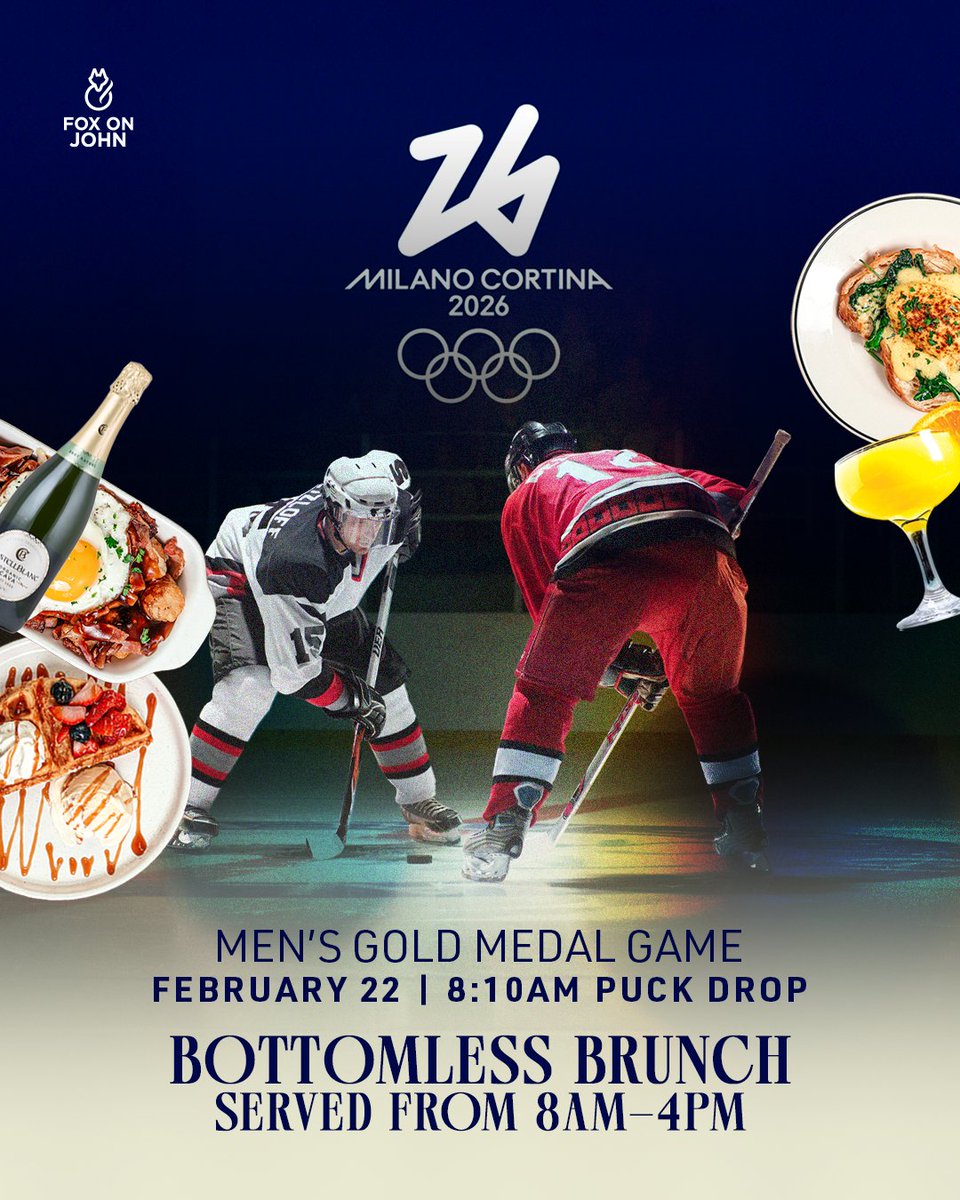 MEN’S HOCKEY FINALS AT FOX ON JOHN

We’re opening early at 8 AM to catch every second on all TVs and our big screen. Full brunch menu available all morning.

Upgrade to our All-Inclusive Bottomless Brunch with unlimited dishes and bottomless Cava Brut for $59.95 per person plus