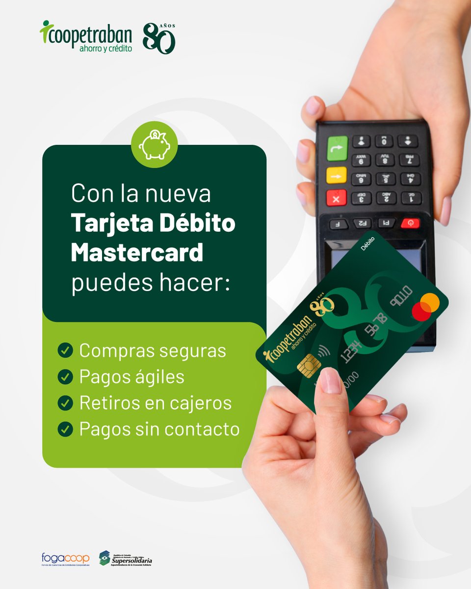 Coopetraban's tweet image. Pásate ya a la nueva Tarjeta Débito Mastercard y disfruta de grandes beneficios ¡Te esperamos en nuestras oficinas!

#Mastercard #Debito #BeneficiosCoopetraban 📷