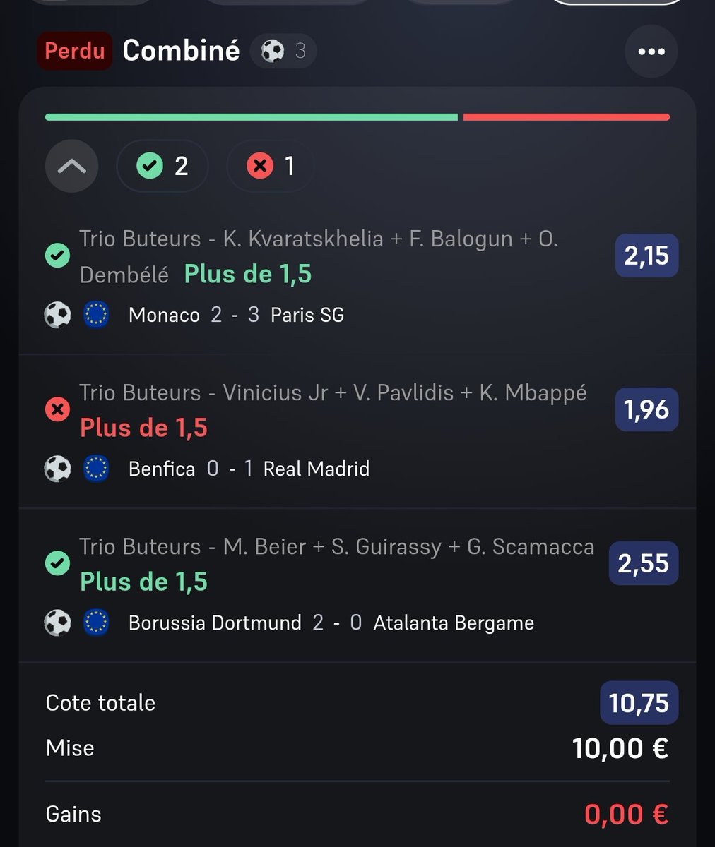 BetClem_'s tweet photo. ON ENCAISSE EN BETS LDC 🇪🇺🏆✅✅ 

COMBINÉ DU JOUR ☘️✅
@1.96✅
37.50€ ➡️ 73.87€✅

BOOST BETIFY 🔥
🇫🇷 +2.5 buts @1.58✅
32.50€ ➡️ 51.53€✅

🇫🇷 +8.5 tirs cadrés @1.59✅
25€ ➡️ 39.90€✅

En revanche journée très difficile avec 0 réussite sur les spots buteurs.... On frôle l'ultra fun à 1 but.... Et le combiné DC pas de but ni de Mbappé ni de Pavlidis.... Et dommage pour Bryden également.

Et niveau des boosts 2/4 ✅ (PSEL + W ✅ mais Betlic les 2 ❌ (Dembelé blessé + Mbappé....

💚 Si tu soutiens 
#TeamParieur