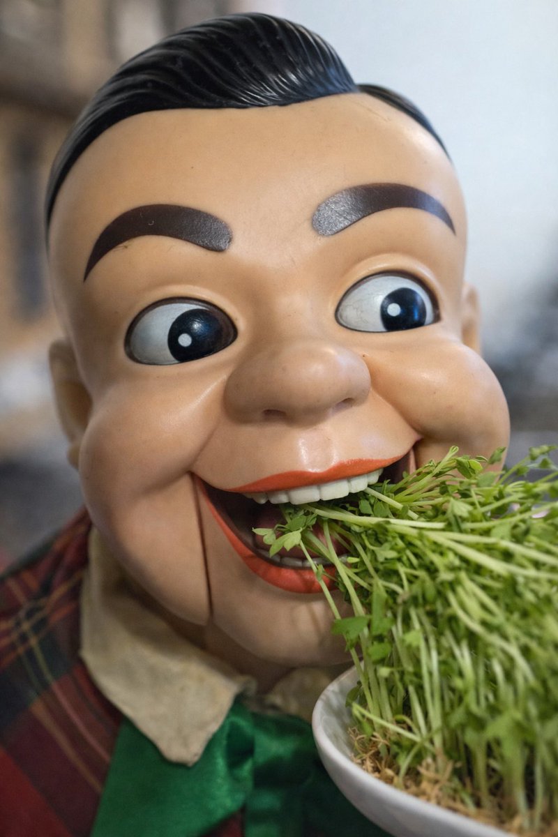 Good morning〜　皆さん野菜不足になってませんか？今朝はうちの人形さん（Charley ）にキッチンの豆苗を食べてもらいました🥬　美味しかったそうです🌱🌱