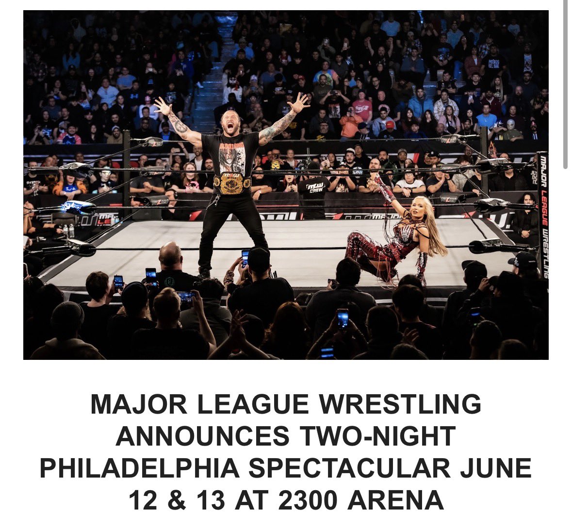 TwoManPowerTrip's tweet image. MLW is back in Philadelphia for the first time in more than two years with two nights of combat at the 2300 Arena on June 12 &amp;amp; 13. @MLW 
 
Tickets go on sale Friday, Feb. 27 at 10:00 a.m. ET at MLW2300.com, with seats starting at just $15!