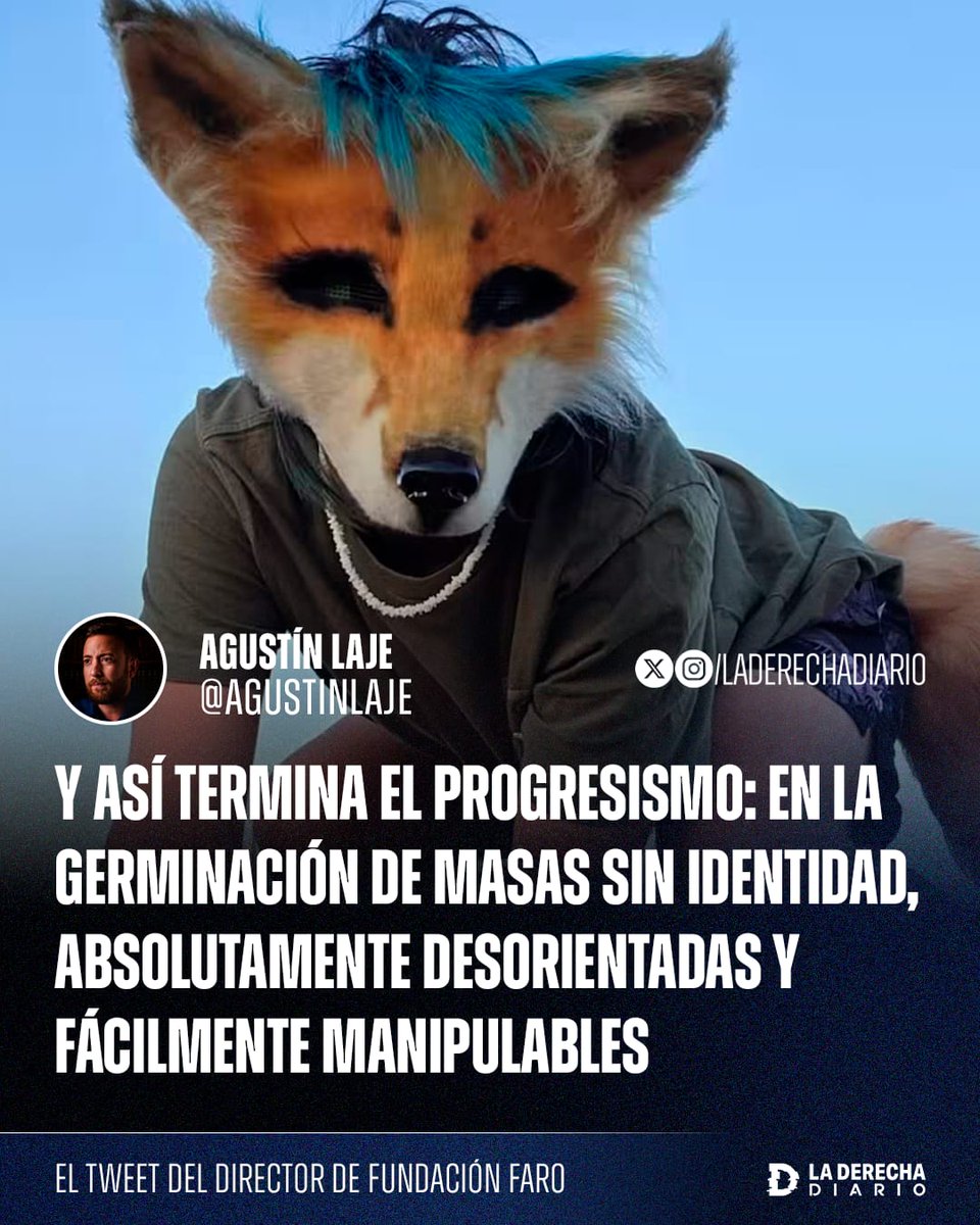 laderechadiario's tweet photo. 🚨🇦🇷🏳️‍⚧️ | Agustín Laje explotó contra la degeneración de los "therian trans animales": "Y así termina el progresismo: en la germinación de masas sin identidad, absolutamente desorientadas y fácilmente manipulables". https://t.co/MUiUo1qlax