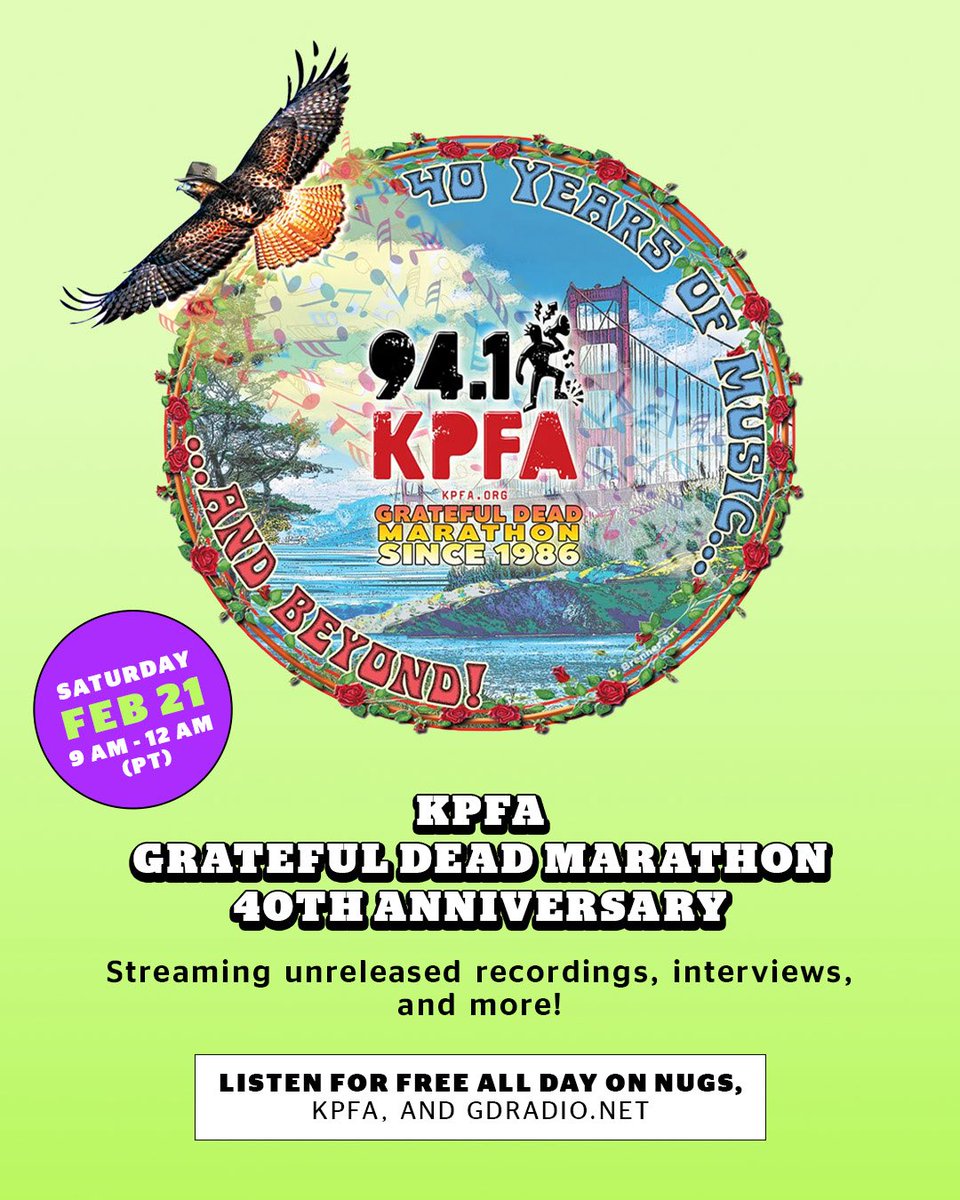 This Saturday, tune in to @KPFARadio for their <a href="/GratefulDead/">Grateful Dead</a> Marathon ⚡️ They'll be streaming unreleased concert recordings and other rarities to fun-raise for the 40th consecutive year. 

Listen from 9am-midnight PT in the nugs app, and please consider donating at