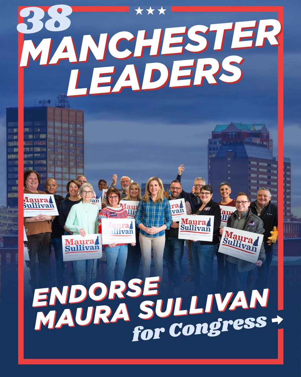 maurasullivan's tweet photo. 🚨NEW ENDORSEMENTS 🚨

I’m proud to have the support of 7 more Manchester elected and community leaders, bringing our total endorsers in the Queen City to 38.

The new endorsers are:
– Cindy Stewart, School Board Member
– Dana Dexter, Alderman
– June Trisciani, Alderman
– Julie Smith, School Board Member
– Leslie Want, School Board Member
– Peter Richard, business and community leader
– Tom Stewart, former public school teacher

These leaders know the economy isn’t working for regular people, and they’re ready for a leader who will actually deliver results for Granite Staters.

I’m running so families can afford to stay here, raise their kids here, and build their futures right here in New Hampshire. And I’ll fight for that future with everything I have because no one fights harder than a Marine. Except a Marine who’s also a mom. #NHPolitics