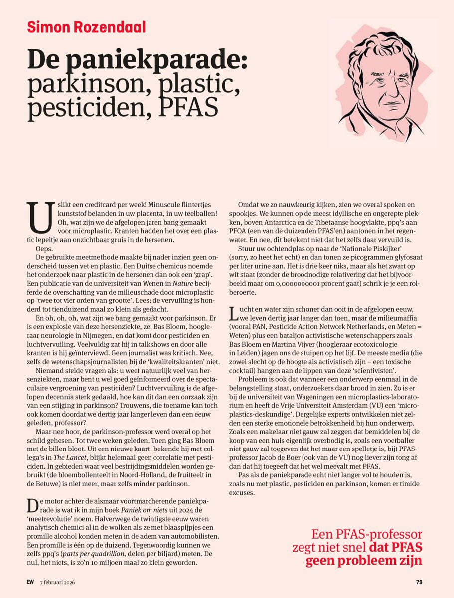 In <a href="/ewmagazinenl/">EW</a> is <a href="/Simon_Rozendaal/">Simon Rozendaal</a> weer treffend. 

We leven 30 jaar langer dan 100 jaar geleden (daarom ook meer ouderdomsziekten), de lucht is in eeuwen niet zo schoon geweest en omdat meetmethoden zo ontzettend verbeterd zijn, panikeren de ‘experts’ om feitelijk ‘niets’.