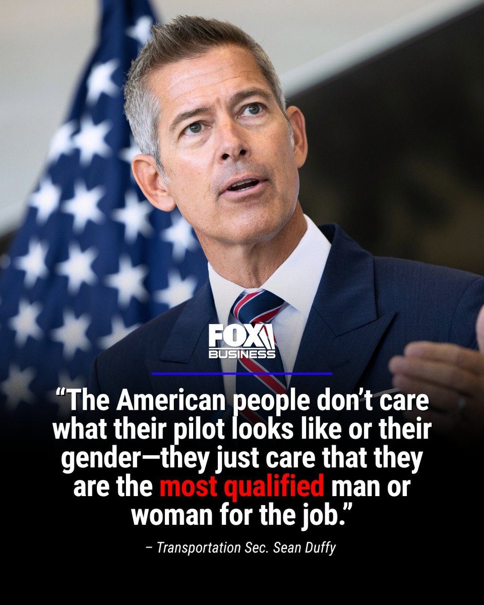 NO DEI IN THE FRIENDLY SKIES: Secretary Duffy says airlines must commit to hiring the “best of the best” pilots based on merit, not diversity, equity, and inclusion standards.

He's warning that airlines that don’t comply will face investigation.