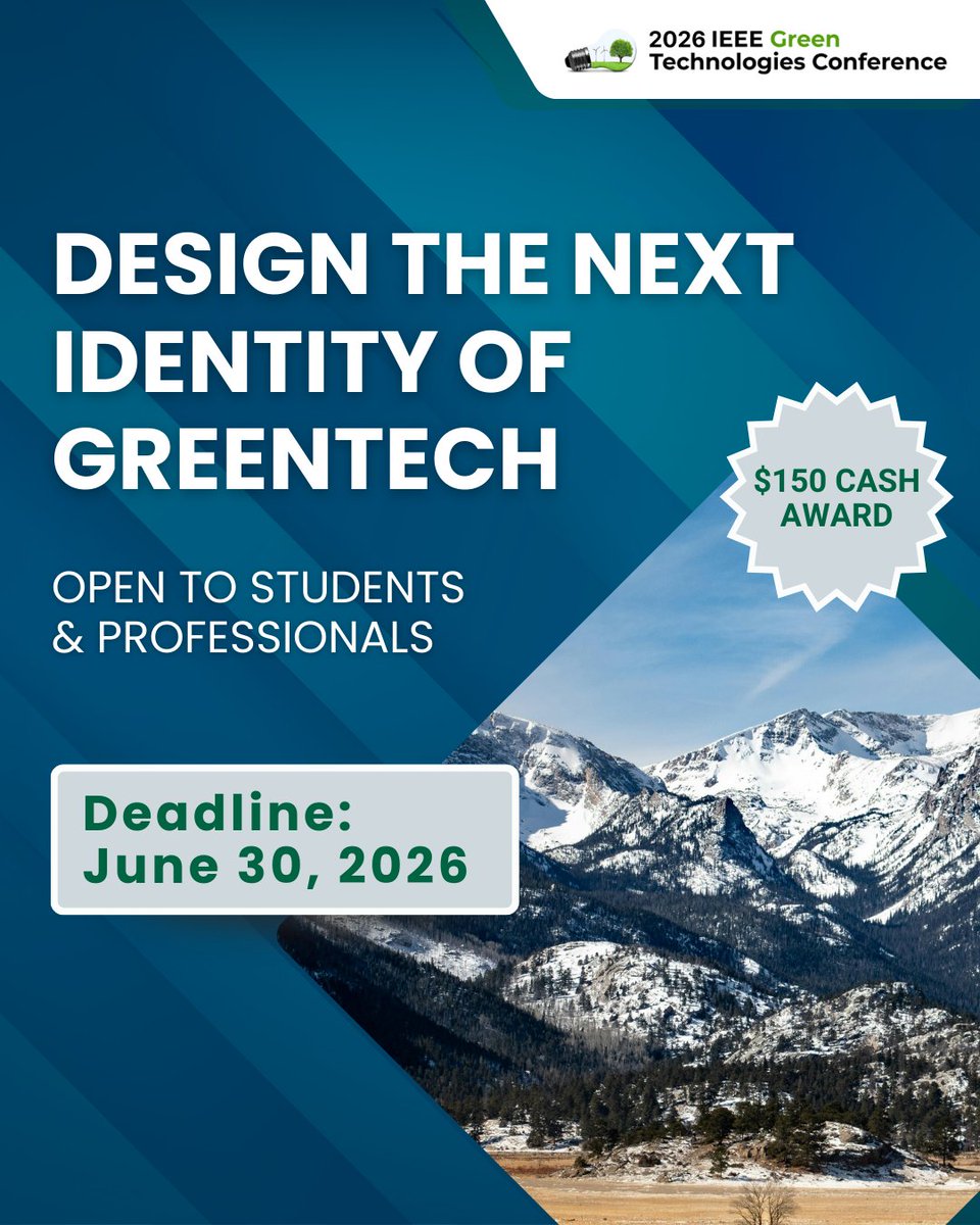 ieeegreentech's tweet photo. GreenTech is evolving and we’re inviting the community to help shape its future. Submit a bold new name and modern logo for IEEE GreenTech 2027. Open to students, professionals, engineers, and creatives. Winner receives $150 in credits. Submit by June 30: https://t.co/jfMPBzhfKb https://t.co/4FLz70r064