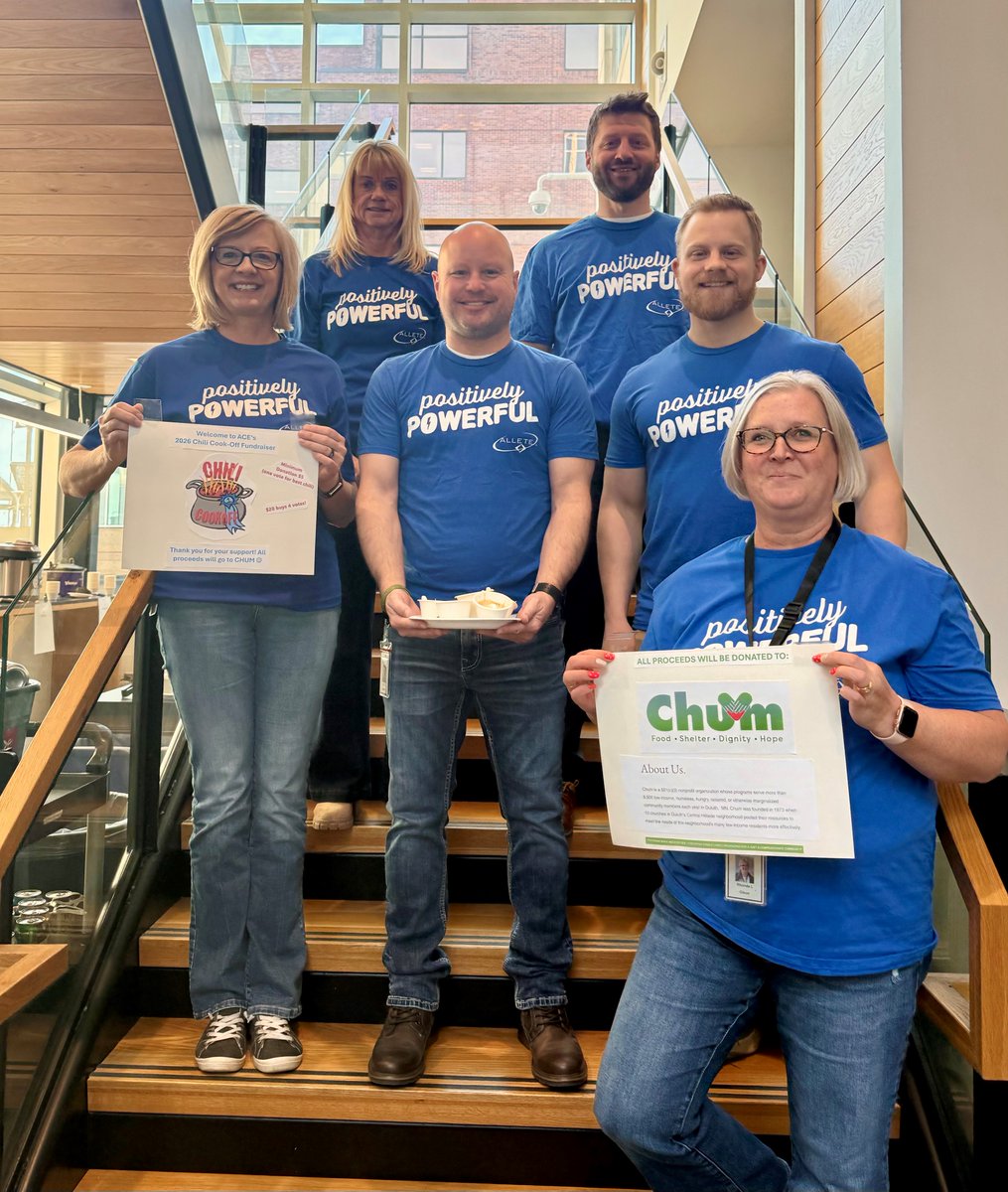 ALECleanEnergy's tweet photo. The chili dished out at our Duluth headquarters today warmed bellies AND hearts!

ALLETE Clean Energy employees hosted a chili cookoff for CHUM, raising a grand total of $1,000 for the nonprofit's mission of serving low-income and homeless community members. https://t.co/cQEFyTHNeR