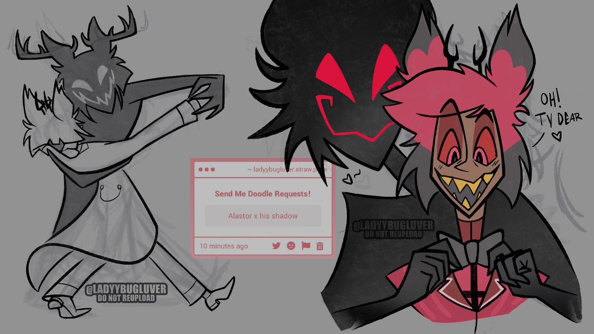 LadyybugLuver's tweet photo. Strawpage Ask‼️
A Rare Bobbed Alastor Sighting! Decided to use his original design for this request hope you don’t mind!
These guys are too cute, I love seeing art of them🤭 Ty for the request!
#HazbinHotelAlastor #HazbinHotel #RadioShadow https://t.co/pPWxft0L7C