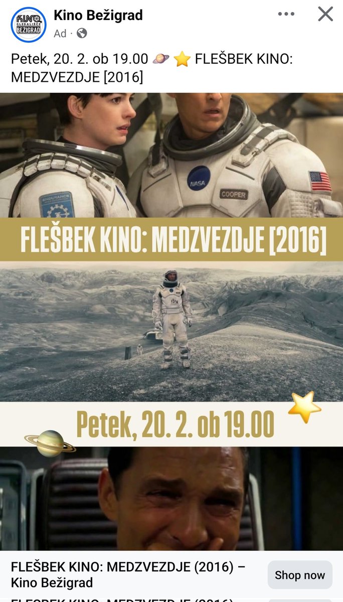 Hej <a href="/KinoBezigrad/">Kino Bežigrad</a> !
Zakaj moram na FB da zvem za tole?

Interstellar 🤩