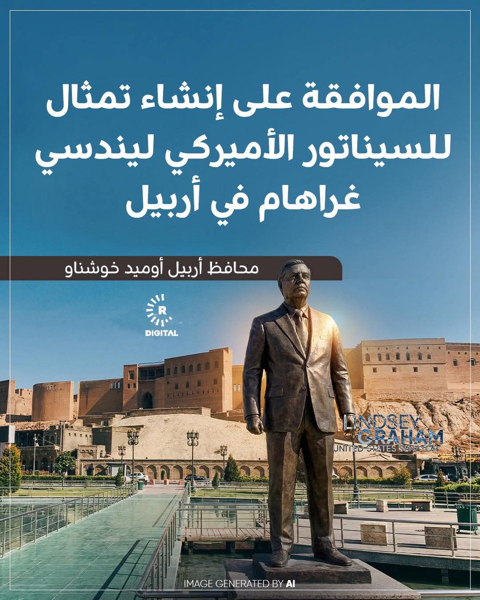 لەسەر داوای ژمارەیەک ڕۆشنبیر و نووسەر، پارێزگاری هەولێر بڕیاریدا بە دروستکردنی پەیکەری 'لیندزی گراهام. #lindseygraham لە نێو شاری هەولێر، کە سیناتۆری دیاری کۆمارییەکانە و پڕۆژە یاسای 'پاراستنی کوردانی' پێشکەش بە کۆنگرێس کرد