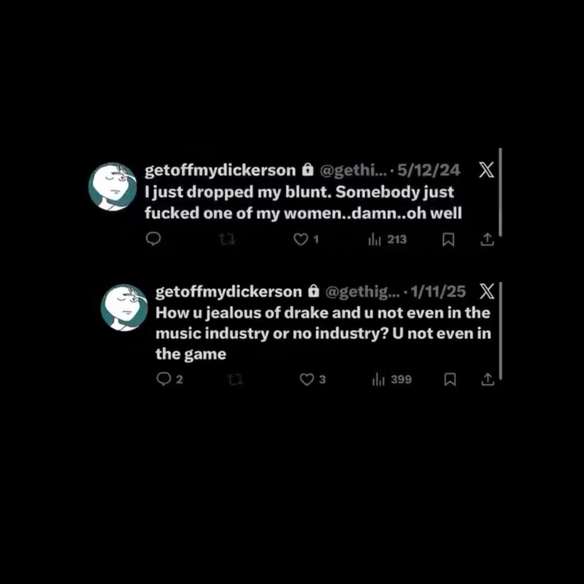 sarp3_i's tweet photo. Kevin Durant via his alleged burner account

“I just dropped my blunt. Somebody just f-cked one of my women..damn..oh well”

“How u jealous of drake and u not even in the music industry or no industry? U not even in the game” https://t.co/HDJgijCj05