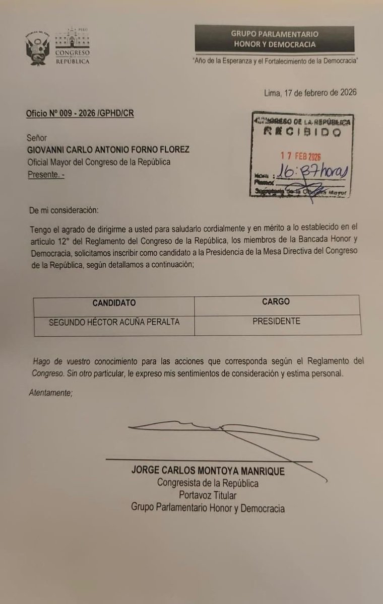 ➡️Segunda candidatura inscrita. El Congreso dividido.