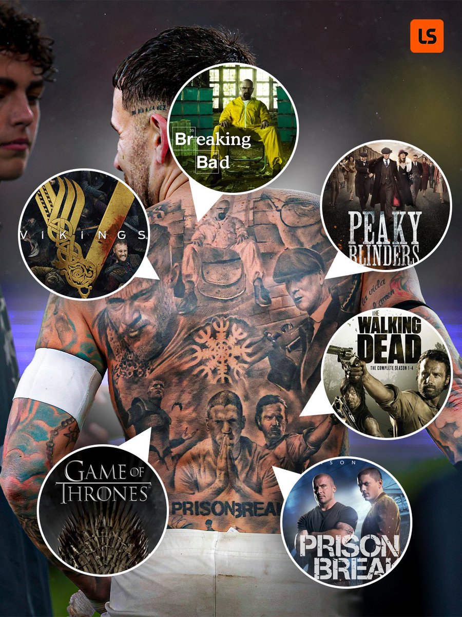 Nicolas Otamendi really dedicated his entire back to tattoos from his favourite series 📽️🎨