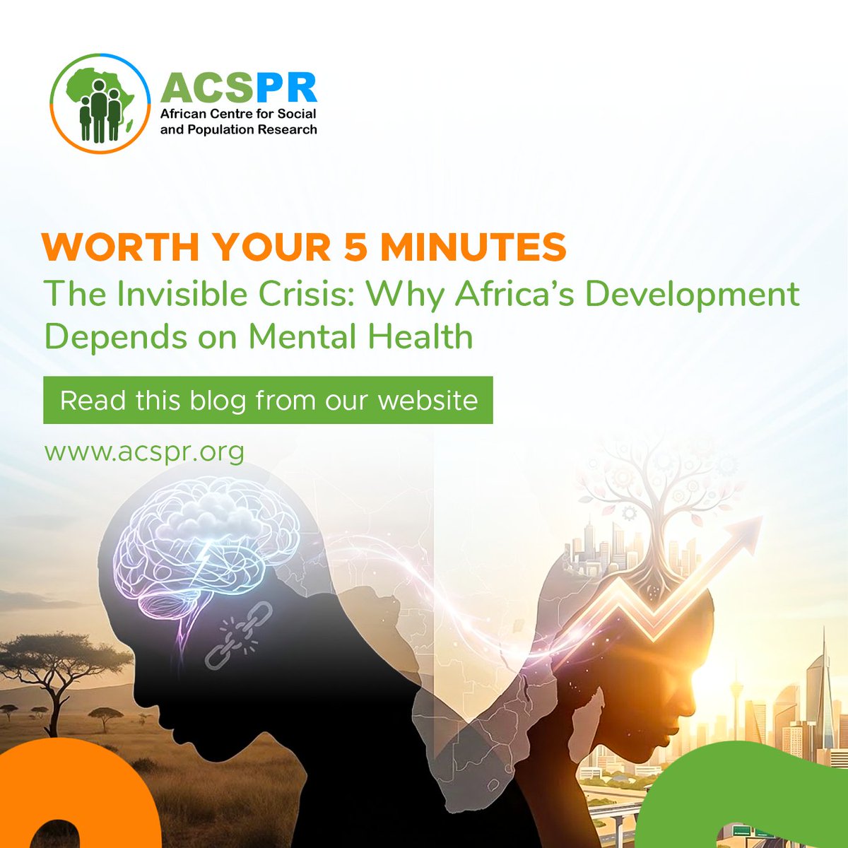 acspr2025's tweet photo. ⏱️ Worth your 5 minutes.
🧠Mental health is one of Africa’s most overlooked development challenges - yet it shapes productivity, learning & economic resilience.
Read: https://t.co/XNpKWyikV6
#MentalHealthMatters #ACSPRInsight #AfricaDevelopment https://t.co/HzJ8tAOLiV