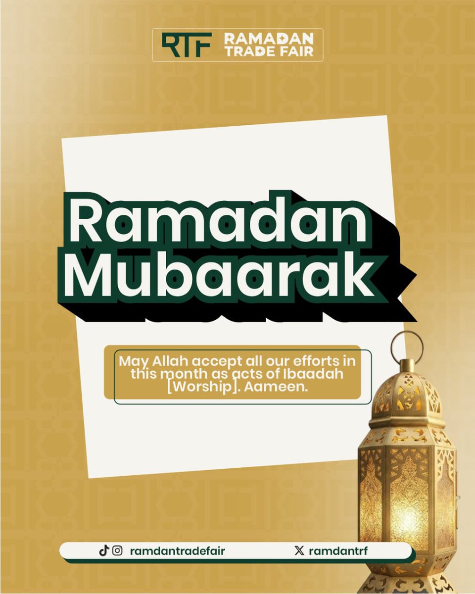 Ramadan Mubarak from all of us at RTF!🥳✨

May this blessed month bring joy, peace and happiness to you and your loved ones.

Time to lock in on Ibaadah 😎. May Allah accept it as an act of Ibadah, Aameen.