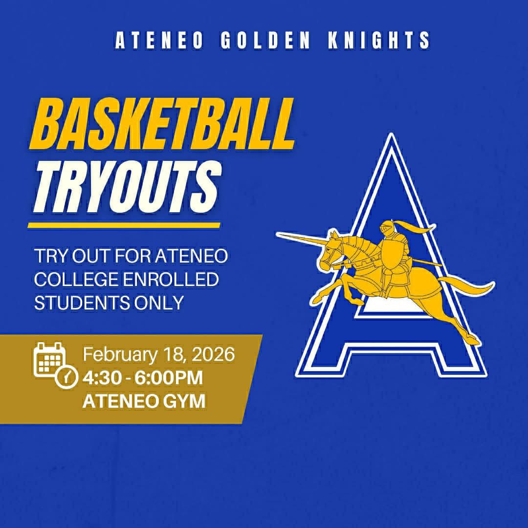 Calling all Ateneo College Students!

The Ateneo de Naga University is looking for passionate, driven, and talented student-athletes to represent the pride of the university, the Ateneo Golden Knights.

See you there!