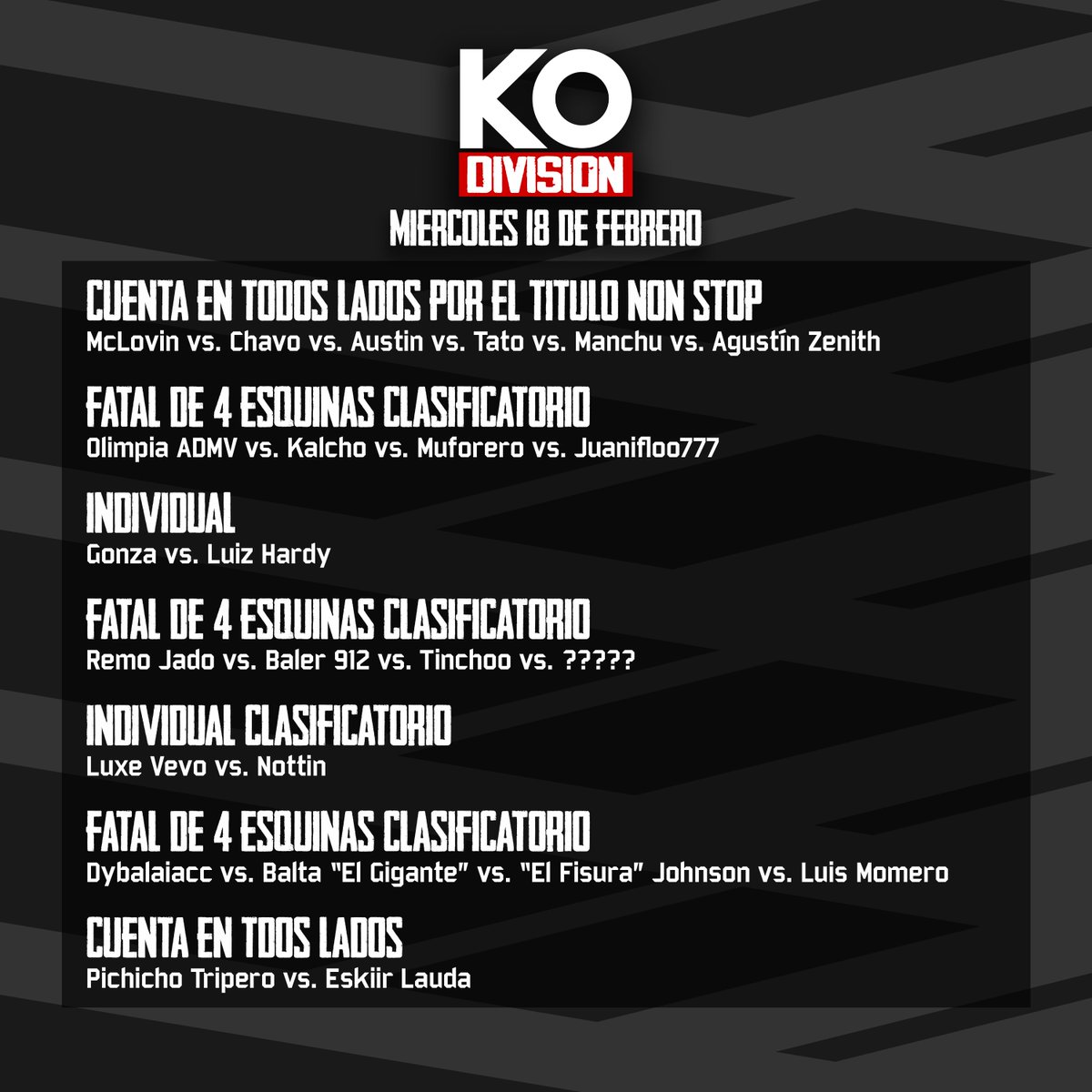 LaLiga21Of's tweet photo. ¡MAÑANA HAY KO DIVISION!

Y junto con las peleas que se vienen, muchas clasificatorias para el próximo #EventoEstelar, dejamos también los #Rankings tanto para el #TituloKOD y el #TituloSudamericano que se encuentra #Vacante. https://t.co/eYEPcKhREe