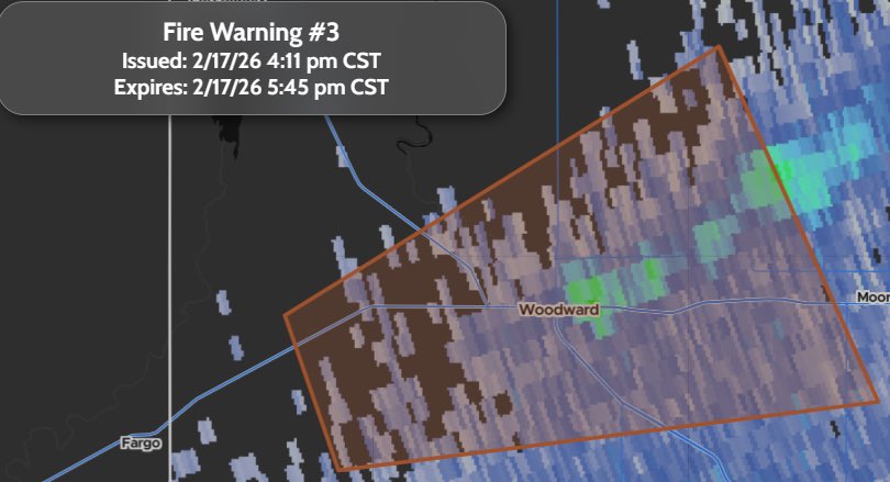 StormTrackingHQ's tweet image. #FireWarning 03 has been issued for Western Woodward County in #Oklahoma until 5:45 pm CST #wxtwitter #wxX #wx #FireWX #TornadoAlley #ExtremelyCritical #okwx #OKwx 

A dangerous #Wildfire was located 2 miles West-Southwest of #Woodward, Moving rapidly East-Northeast at 3 to 5 mph