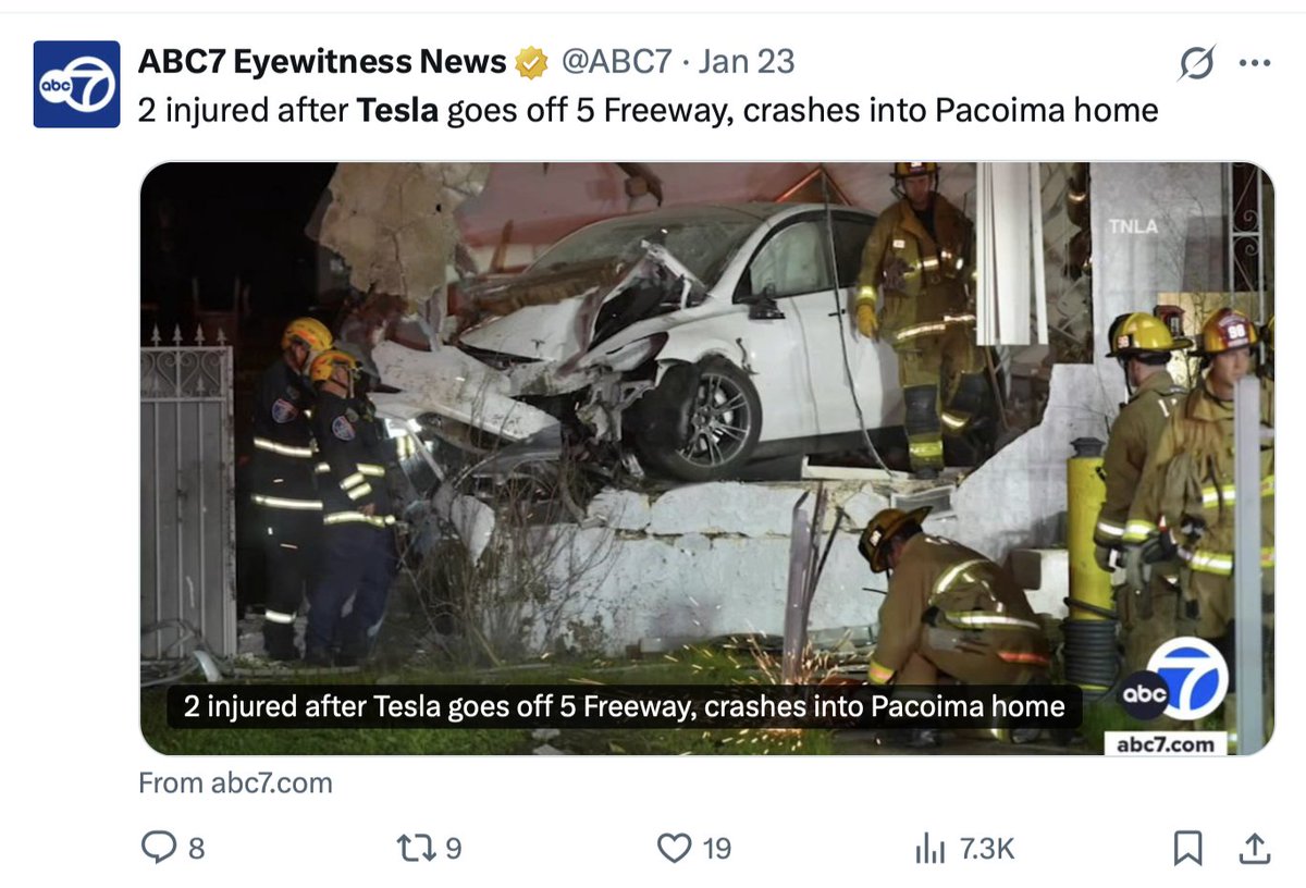 <a href="/ABC7/">ABC7 Eyewitness News</a> So you don’t report the vehicle’s make when it isn’t a Tesla, but you do report it when it is a Tesla?

The vehicle in your post above is a Hyundai Ioniq 5 EV.