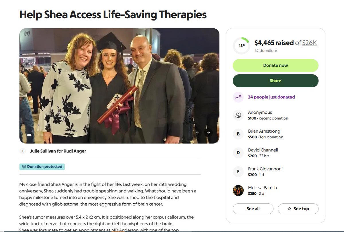 RMConservative's tweet photo. Please pray for my friend Rudy Anger whose wife, Shea,  was just diagnosed with glioblastoma at such a young age. He's my Texas team leader and has been such a warrior for our causes.  Now he needs our help as he tries to find any means of combating this thing.  Please pray and send help!