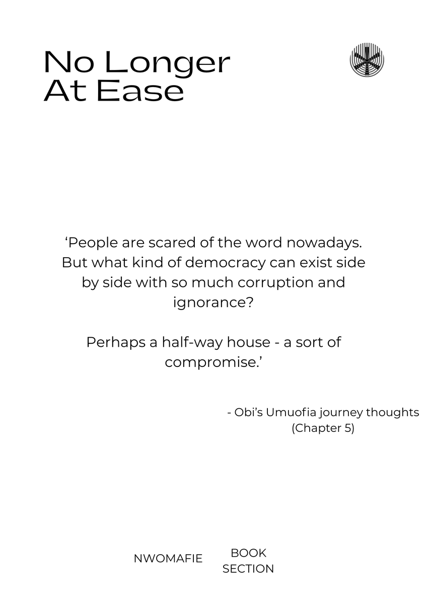 nwomafie's tweet photo. Some excerpts from Chapter Five to think about.
Chinua Achebe's No Longer At Ease is a great book! #readwide #Africa #WritingCommunity https://t.co/XqJlK7BfMf