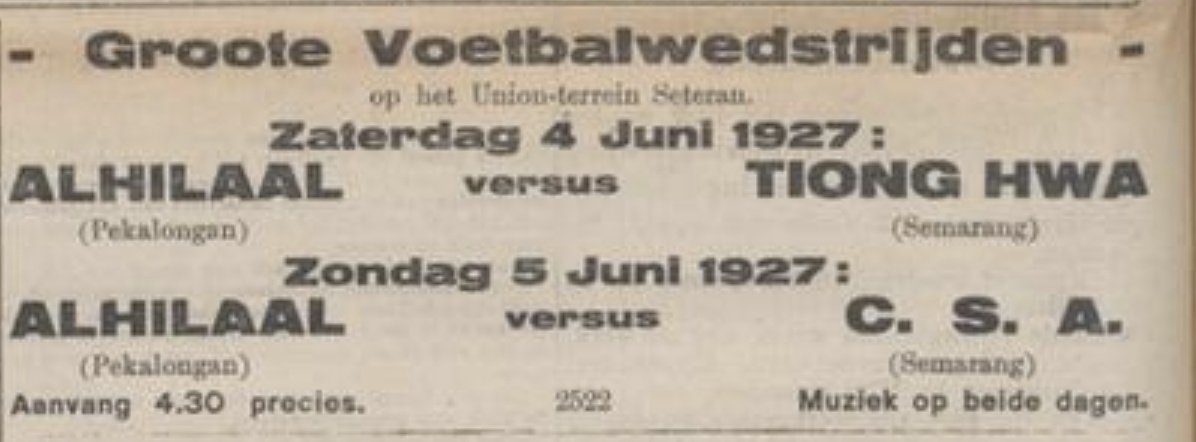 Iklan pertandingan Al Hilaal Pekalongan melawan klub² dari Semarang tahun 1927.

Sudah eksis sejak 1920an akhir nih ✍️⚽