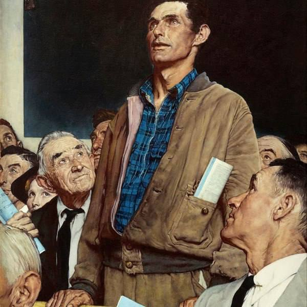 some_thing_sol's tweet photo. Norman Rockwell painted a working man standing alone at a town meeting speaking his truth while others listened even if they disagreed.
The message is clear, the working man Believed in Something.
In a world full of empty tokens and noise
$Believe in Something https://t.co/Okhxs3ah0F