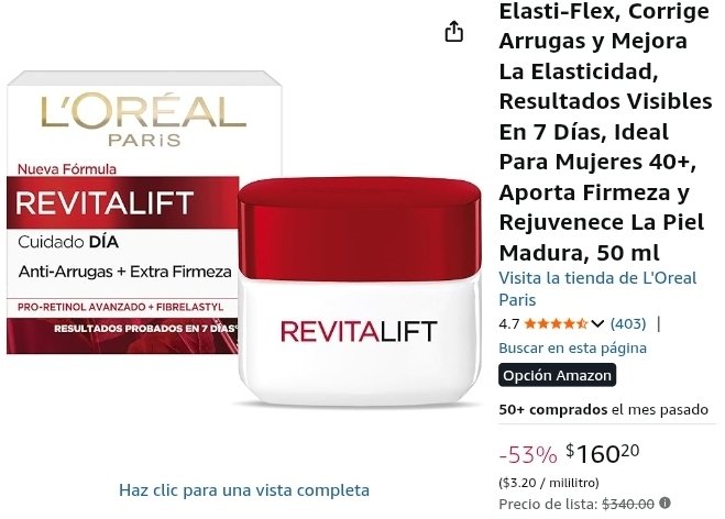 Amazon: L'Oréal Paris Revitalift Crema De Día Antiarrugas, 50ml

$160 con Planea y Ahorra 

amzn.to/40f3zH1

Vendida y enviada por Amazon México.